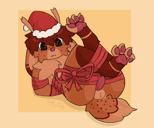 anthro antlers balls bdsm blush blush_lines bondage bound bow_ribbon chest_tuft feet flustered foot_focus freckled_face freckled_legs freckled_shoulders freckled_tail freckled_thighs freckles fur genitals horn male markings pawpads paws penis raised_leg ribbon_restrained ribbons solo spot_freckles spots spotted_body spotted_face spotted_fur spotted_legs spotted_markings spotted_shoulders spotted_tail spotted_thighs tail tail_markings tuft benadryl_buckshot jackalope lagomorph mammal hi_res
