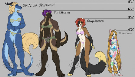 abs anthro blonde_hair blue_eyes breasts brown_body brown_fur chart clothed clothing female fur green_eyes group hair height_chart heterochromia horn lingerie long_hair mottled muscular muscular_female navel panties piebald purple_hair red_hair scar short_hair simple_background smile tail tattoo text underwear white_body white_fur kitterjitters mythology casey_lawrick serinaad_blackwood tori_storm victoire_fawn calico_cat domestic_cat dragon felid feline felis furred_dragon furred_scalie gulonine mammal mouse murid murine mustelid musteline mythological_creature mythological_scalie rodent scalie wolverine english_text