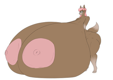 anthro big_breasts breasts breasts_on_ground brown_body eyewear female glasses hair huge_breasts hyper hyper_breasts nipples pink_hair solo wearing_glasses dunennite envy_(softboienvy) domestic_cat felid feline felis mammal ragdoll_cat absurd_res hi_res
