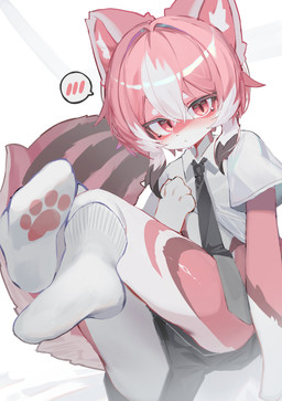 accessory anthro blush bottomwear butt clothed clothed_anthro clothed_male clothing feet femboy footwear fur hair kemono looking_at_viewer male male_anthro multicolored_body multicolored_fur multicolored_hair multicolored_tail necktie pink_body pink_fur pink_hair shirt shorts simple_background socks solo tail topwear white_background white_body white_fur white_hair young young_anthro young_male chimimoryo naruta mammal rodent sciurid tree_squirrel 2026 absurd_res digital_media_(artwork) hi_res portrait