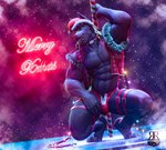 anthro beard biceps blonde_hair bulge candy candy_cane choker christmas_clothing christmas_decorations christmas_headwear christmas_ornament clothed clothing collar costume crouching dancing dessert facial_hair flexing flexing_bicep food fur grey_body grey_fur hair hat headgear headwear holidays jewelry kemono laced_underwear long_hair low_lighting male merry_christmas muscular necklace neon_lights nightclub open_clothing open_topwear partially_clothed pecs pole pole_dancing santa_costume santa_hat shirt smile smiling_at_viewer smirk smirking_at_viewer snow solo straps stripper_pole tank_top thick_thighs thong thong_only tongue tongue_out topless topwear unbuttoned_underwear underwear underwear_only rexwolf christmas canid canine canis mammal wolf hi_res