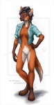 anthro bottomless breasts clothed clothing eyewear female glasses hand_on_hip looking_at_viewer pubes skimpy solo tail thetiedtigress canid canine mammal maned_wolf 2010