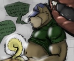 all_fours ambiguous_gender amwulf bear bottomless canine chubby clothed clothing coach cum cum_inside dialog doggystyle erection facial_piercing from_behind internal male mammal muscles nose_piercing overweight penetration penis piercing sex text unprofessional_behavior
Rating: Explicit
Score: 18
User: confused
Date: March 17, 2013