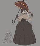 anthro big_breasts breasts clothing dress duo eyes_closed female floppy_ears huge_breasts male parasol solo_focus thight_clothing victorian signirsol undertale_(series) undertale_yellow background_character canid canine canis domestic_dog mammal