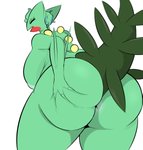 absurd_res anthro anus areola big_butt butt embarrassed fan_character female generation_3_pokemon hi_res holding_butt huge_butt inverted_nipples looking_at_viewer looking_back nintendo nipples plantedpot pokemon pokemon_(species) presenting presenting_anus presenting_hindquarters rear_view sceptile solo spread_butt spreading