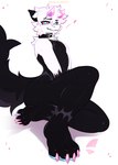 2_horns 4_toes anthro biped black_body black_collar black_fur blue_eyes collar collar_only feet fur horn looking_at_viewer male nude nude_anthro nude_male pink_sclera pose seductive simple_background sitting slim_anthro slim_male solo toes white_background white_body white_fur goop_original mythology flake_(goop_original) dragon furred_dragon furred_scalie mythological_creature mythological_scalie scalie 2024 absurd_res hi_res signature