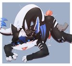 all_fours anal anal_penetration anthro black_sclera blue_claws blue_eyes blue_inner_ear blue_markings blue_membrane bodily_fluids claws countershading cum cum_dripping_from_penis cum_in_ass cum_inside cum_on_ground dipstick_ears dipstick_hair dipstick_tail disembodied_hand disembodied_penis doggystyle duo ear_markings ejaculation finger_claws from_behind_position fucked_silly genital_fluids genitals hands-free highlights_(coloring) leg_grab looking_aside male male/male markings membrane_(anatomy) membranous_wings multicolored_ears narrowed_eyebrows notched_ear nude open_mouth penetration penile penile_penetration penis penis_in_ass raised_tail sex solo_focus tail tail_markings tongue tongue_out vein veiny_penis white_body white_countershading white_ear_tips white_highlights wings young young_anthro xpfl257477 ambiguous_species demon absurd_res hi_res