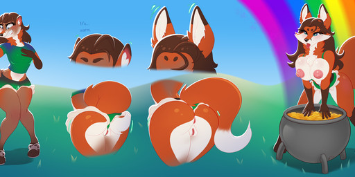 after_transformation anthro anus ass_up blue_eyes breasts brown_hair butt clothed clothing clover_(plant) clover_leaf coin exposed_breasts female female_anthro fox_ears fox_tail fur gender_transformation genitals hair holidays human_to_anthro leaf male mtf_transformation multi_frame_sequence nipples orange_body orange_fur outside plant raised_tail solo species_transformation tail text transformation transformation_sequence transformation_through_magic transformed_clothing vulva sjevi st._patrick's_day canid canine fox human mammal digital_drawing_(artwork) digital_media_(artwork) english_text hi_res long_image sequence wide_image