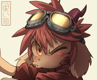 anthro brown_body brown_fur clothing eyewear eyewear_on_head fur goggles goggles_on_head hair horn male monotone_background one_eye_closed orange_eyes red_clothing red_hair red_horn red_topwear simple_background solo topwear white_background koiyaroid nami_(koiyaroid) mammal unknown_species hi_res signature