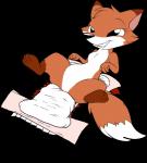 ambiguous_gender anthro clean_diaper clothing diaper diaper_change fur lying on_back open_diaper orange_body orange_fur smile solo teeth hodgepodgedl pidgopidgey_(artist) foxy_asso foxy_(foxy_asso) canid canine fox mammal 2017 alpha_channel hi_res