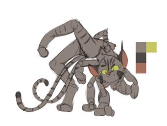anthro breasts brown_body brown_fur female flexible fur looking_at_viewer multi_breast multi_eye multi_limb multi_tail nipples orange_nipples solo tail yellow_eyes reakuthecrate arachnid arthropod domestic_cat felid feline felis hybrid mammal spider 4:3 low_res