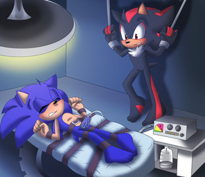 ankles_tied anthro bdsm blue_body blush bodily_fluids bondage bound clenched_teeth container cum cum_collecting cum_drip cum_in_container cum_string dripping duo ejaculation erection eyes_closed feet fingers forced fur genital_fluids genitals hands_tied humanoid_genitalia humanoid_penis legs_tied lying machine male on_back penile penis penis_milking penis_milking_machine standing teeth toes angelofhapiness sega sonic_the_hedgehog_(series) shadow_the_hedgehog sonic_the_hedgehog eulipotyphlan hedgehog mammal digital_media_(artwork) hi_res