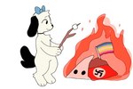 ambiguous_gender anthro antifa biped black_ears black_tail blue_clothing bow_ribbon campfire clothing flag flag_(object) fur hair holding_object holding_stick ku_klux_klan nazi_flag paws pedophilia_pride_colors politics smile solo stick swastika tail white_body white_fur white_hair puppkittyfan1 pepper_(puppkittyfan1) canid canine canis domestic_dog mammal 3:2