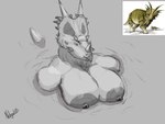 4:3 absurd_res anthro areola beak big_areola big_breasts breasts ceratopsian dinosaur female head_crest hi_res horn huge_areola huge_breasts muscular muscular_female nalgueon nipples ornithischian reptile scalie solo styracosaurus tail water