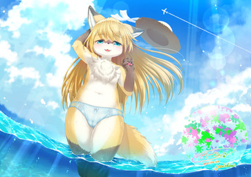 4_fingers :3 aircraft airplane anthro arm_tuft biped black_nose blonde_hair blue_clothing blue_eyes blue_panties blue_underwear blush bow_(feature) bow_panties bow_underwear camel_toe caustics chest_tuft claws clothed clothing clothing_bow cloud contrail countershade_face countershade_fur countershade_legs countershade_torso countershading cute_fangs day detailed_background dipstick_ears dipstick_tail ear_markings elbow_tuft eyelashes fangs female finger_claws fingers flat_chested fluffy fluffy_tail frilly frilly_clothing frilly_panties frilly_underwear front_view fur glistening glistening_body glistening_eyes glistening_fur glistening_hair gloves_(marking) grey_body grey_ear_tips grey_ears grey_fur hair half-closed_eyes hand_behind_head hat headgear headwear kemono leg_markings legs_in_water light loli long_hair looking_at_viewer low-angle_view markings monotone_hair multicolored_body multicolored_ears multicolored_fur multicolored_tail narrowed_eyes naturally_censored navel open_:3 open_mouth open_smile outside panties panties_only partially_submerged pawpads paws pink_pawpads pupils ribbons sea seaside sky smile socks_(marking) solo standing standing_in_water straw_hat submerged_legs sun_hat sunlight tail tail_markings teeth thigh_gap topless topless_anthro topless_female translucent translucent_clothing translucent_panties translucent_underwear tuft two_tone_ears two_tone_tail underwear underwear_only vehicle water waterline_view wet white_body white_claws white_countershading white_fur white_ribbon white_tail white_tail_tip wide_brim_hat wind windblown_hair windblown_hat yellow_body yellow_ears yellow_fur yellow_tail young young_anthro young_female yadokami canid canine fox mammal 2021 absurd_res colored digital_media_(artwork) hi_res portrait shaded signature three-quarter_portrait