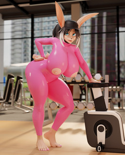 5_toes anthro areola athletic athletic_anthro athletic_female athletic_wear barefoot biped blue_eyes bodysuit building clothed clothing ears_up feet female gym hair hat headgear headwear humanoid_feet inside latex latex_bodysuit latex_clothing latex_skinsuit long_hair looking_at_viewer nipple_window nipples open_mouth pink_bodysuit pink_clothing pink_latex pink_skinsuit plantigrade skimpy skinsuit solo suit tail tight_clothing tight_suit toes window connivingrat valorlynz_(modeler) iliya_(jigrasmut) lagomorph leporid mammal rabbit 2024 3d_(artwork) digital_media_(artwork) hi_res