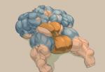 back_muscles balls barefoot biceps big_balls big_muscles blue_body blue_fur bulge butt clothed clothing feet fur genitals huge_balls huge_muscles hyper hyper_balls hyper_genitalia hyper_muscles lying male muscular muscular_male quads rear_view simple_background solo tan_body tan_fur topless underwear bluekumabox bear mammal