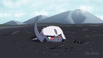 eyebrows female feral fur horn imminent_death mountain partially_submerged peril quicksand red_eyes sinking solo stuck tar tar_pit wam white_body white_fur genzeto nintendo pokemon absol generation_3_pokemon pokemon_(species) 2025 hi_res