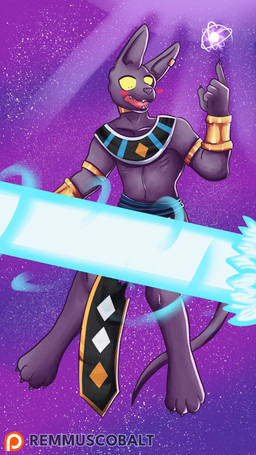 anthro armlet blush clothed clothing embarrassed fight humiliation male nude outside pantsless public slim solo text remmus_cobalt dragon_ball dragon_ball_super beerus felid feline mammal 4k 9:16 absurd_res english_text hi_res