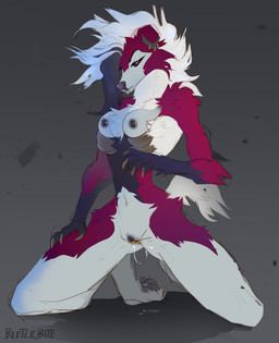 anal_only anthro bent_arm black_body black_fur bodily_fluids breasts chastity_device chastity_piercing claws ear_piercing ear_ring female female_anthro fur genital_fluids genital_piercing genitals hand_on_leg hand_on_thigh kneeling labia_piercing labia_ring nails nipple_piercing nipples pawpads paws piercing red_body red_fur ring_piercing small_waist solo vaginal_fluids vulva vulva_piercing vulva_ring white_body white_fur faedread nintendo pokemon canid canine generation_7_pokemon lycanroc mammal midnight_lycanroc pokemon_(species) hi_res