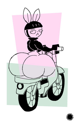 anthro armor big_butt bubble_butt butt clothing curvy_figure eyelashes femboy geometric_background headgear helmet logo long_sleeves looking_at_viewer looking_back looking_back_at_viewer male motorcycle rear_view simple_background small_waist solo sweater text thick_thighs topwear turtleneck vehicle wasp_waist wide_hips thatdawgmurray brandon_the_blank_bunny lagomorph leporid mammal rabbit aliasing artist_logo artist_name digital_media_(artwork) hi_res signature