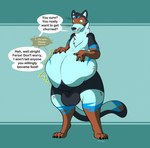 abdominal_bulge after_vore animal_genitalia anthro balls belly_rub biped churn churning claws dialogue digestion digestion_request fluffy fluffy_chest genitals green_eyes implied_fatal male male_pred oral_vore rumbling_stomach sheath soft_vore solo speech_bubble squirming standing surprise surprised_expression tail vore whiskers wide_hipped_anthro wide_hipped_male wide_hips willing_pred willing_prey darkcresentskymin ferox_(feroxdoon) pala_(feroxdoon) mammal mustelid musteline true_musteline weasel hi_res nonbinary_(lore)