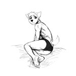 1:1 2020 anthro butt canid canine canis clothed clothing daniel_(hladilnik) hi_res hladilnik male mammal monochrome panties sad sketch solo topless underwear wolf