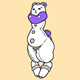 andromorph anthro armless belly biped blush bodily_fluids genital_fluids genitals heart_symbol inflatable intersex neck_tuft simple_background standing tail tuft vulva white_body shay_the_bunny animate_inanimate bear living_inflatable mammal 1:1 hi_res