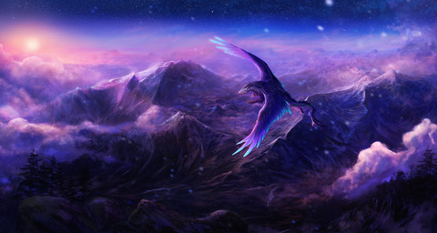 ambiguous_gender detailed_background feathered_wings feathers feral flying landscape outside sky solo star starry_sky sun tail wings isvoc mythology dragon feathered_dragon feathered_scalie mythological_creature mythological_scalie scalie 2022 digital_media_(artwork) hi_res