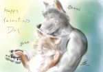 anthro duo heart_symbol holidays hug love male naaby valentine's_day canid canine canis domestic_cat felid feline felis mammal wolf