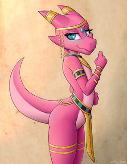 anthro black_eyebrows blue_eyes bottomwear clothing decorative_scarab egyptian egyptian_clothing egyptian_headdress eyebrows eyelashes female flat_chested harem harem_outfit horn jewelry legband loincloth looking_at_viewer pink_body pink_scales pink_tail raised_arm scales simple_background slim small_eyebrows smile smiling_at_viewer solo tail thick_thighs thighband evilymasterful iva_(evilymasterful) kobold reptile scalie 2020 digital_drawing_(artwork) digital_media_(artwork)