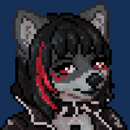 anthro black_hair clothing collar female fur hair highlights_(coloring) jacket leash leash_pull multicolored_body multicolored_fur red_highlights solo spiked_collar spikes topwear blusagi third-party_edit veevers canid canine canis mammal wolf 1:1 animated digital_media_(artwork) low_res pixel_(artwork)