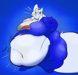 anthro belly belly_expansion belly_overhang big_belly big_breasts breasts clothing deep_navel embarrassed expansion female huge_belly hyper hyper_belly morbidly_obese morbidly_obese_female navel obese obese_female overweight overweight_female solo thick_thighs torn_clothing wardrobe_malfunction wide_hips saltylemons pepsi pepsiman_(character) salty_(saltylemons) canid canine fox mammal absurd_res hi_res