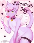 anthro clothing collar erection feathered_wings feathers femboy fur genitals hair heart_symbol holidays legwear looking_at_viewer male nipples nude penis pose purple_body simple_background solo wings yellow_eyes marshmallow-ears valentine's_day izzy_ryan domestic_cat felid feline felis mammal absurd_res digital_media_(artwork) hi_res shaded