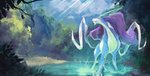 2020 ambiguous_gender cloud day detailed_background generation_2_pokemon grass hi_res iris-sempi legendary_pokemon nintendo plant pokemon pokemon_(species) signature solo suicune tree water