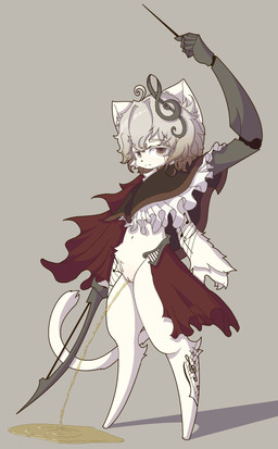 bodily_fluids clothing embarrassed female female_peeing fighting_pose genital_fluids genitals knife looking_at_viewer music peeing pose standing standing_pee urine urine_on_ground vulva watersports white_body young cassis felid feline felis mammal absurd_res hi_res
