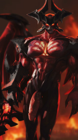 abs balls big_muscles big_pecs big_penis black_body genitals glowing glowing_eyes horn humanoid_genitalia humanoid_penis lava looking_at_viewer male multicolored_body muscular muscular_humanoid muscular_male navel nude pecs penis red_body red_eyes solo vein veiny_penis white_body phukart league_of_legends riot_games tencent aatrox_(lol) darkin demon humanoid 3d_(artwork) 9:16 digital_media_(artwork) hi_res