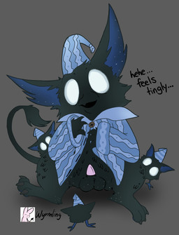 3_toes 4_fingers ambiguous_gender anthro balls barefoot barely_visible_pawpads beak big_ears biped black_balls black_beak black_body black_feathers black_tail black_tail_tuft blue_clothing blue_hat blue_headgear blue_headwear blue_inner_ear blue_pawpads blue_topwear bottomless bottomless_anthro bottomless_male claws clothed clothed_anthro clothed_male clothing dialogue empty_eyes feathers feet fingers front_view genitals grey_background group hat headgear headwear hindpaw male male_anthro nightcap open_beak open_clothing open_mouth open_topwear pajamas pattern_clothing pattern_hat pattern_headgear pattern_headwear pattern_pajamas pattern_topwear pawpads paws penis pink_penis semi-anthro simple_background sitting sleepwear solo_focus tail tail_tuft tapering_penis text toe_claws toes topwear tuft white_eyes young young_anthro young_male wyrmling_(artist) deadlock_(game) mythology valve lil_helper_(deadlock) rem_(deadlock) avian chimera dream_creature gryphon mythological_avian mythological_creature 2026 artist_name english_text hi_res