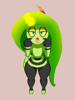 blue_eyes colored_fingernails colored_nails female fingernails green_hair hair horn lips looking_at_viewer multicolored_body nails pointing_at_mouth solo tail thick_lips thick_thighs tongue tongue_out yellow_sclera rustrete sega sonic_the_hedgehog_(series) the_deadly_six zeena humanoid absurd_res hi_res