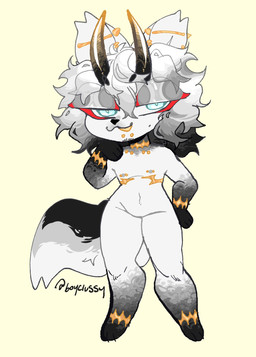 anthro black_body black_fur bottomwear cargo_shorts chibi clothing collarbone_piercing curved_horn ear_piercing ear_ring facial_hair facial_piercing featureless_crotch fluffy fluffy_tail footwear fur goatee hair half-closed_eyes horn lip_piercing looking_at_viewer male mastectomy_scar multicolored_hair narrowed_eyes neck_scar nipple_piercing nipples nude open_mouth open_smile piercing ring_piercing scar scars_all_over shorts simple_background smile smirk smug smug_face snakebite_piercing socks socks_with_sandals solo tail tan_background two_tone_hair visibly_trans white_body white_fur wrist_scar boyclussy jimnsei_(character) arctic_wolf canid canine canis mammal wolf hi_res andromorph_(lore) trans_(lore) trans_man_(lore)