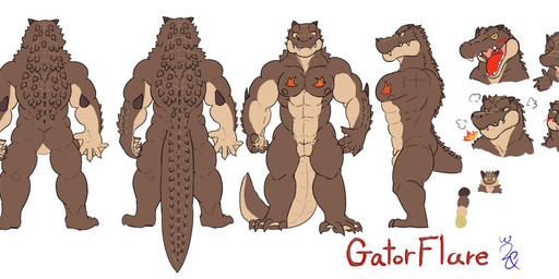abs anthro biped front_view male male_anthro muscular muscular_anthro muscular_male nipples non-mammal_nipples pecs rear_view side_view solo reflametseawolf gatorflare alligator alligatorid crocodile crocodilian reptile scalie model_sheet