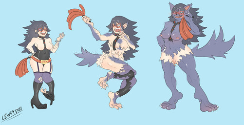 anthro base_one_layout basic_sequence black_hair blue_background blue_eyes breasts claws clothing feet female genitals growth hair happy human_to_anthro linear_sequence long_hair nipples one_row_layout open_mouth simple_background solo species_transformation standing tail tail_growth three_frame_image three_frame_sequence tongue tongue_out torn_clothing transformation transformation_sequence vulva lewdydoo my_hero_academia midnight_(my_hero_academia) canid canine canis human mammal wolf 2017 hi_res sequence