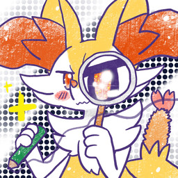 ambiguous_anthro ambiguous_gender anthro blush blush_stickers food front_view holding_magnifying_glass holding_object holding_pencil looking_at_viewer magnifying_glass mouth_closed object_in_tail pencil_(object) shrimp_(food) simple_background snout solo sparkles tail wavy_mouth annyui0611 nintendo pokemon braixen canid generation_6_pokemon mammal pokemon_(species) 1:1 2024 bust_portrait digital_drawing_(artwork) digital_media_(artwork) hi_res japanese_description portrait translated_description