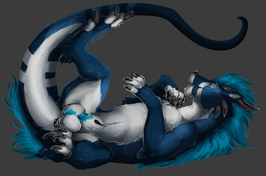 animal_genitalia attached_sheath ball_tuft balls black_penis blue_body blue_fur blue_mane claws facial_horn feral finger_claws fur genitals grey_background horn looking_at_viewer lying male mane multicolored_body multicolored_fur nose_horn on_back penis penis_tip sheath sheath_tuft simple_background smile solo teeth toe_claws tuft white_balls white_body white_fur white_sheath yellow_eyes i-psilone allanor_(carenath) felkin 2025 hi_res