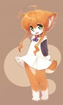 4_toes anime_eyes anthro claws clothing collar dress feet female fur green_eyes maid_uniform orange_body orange_fur pawpads paws simple_background solo toe_claws toes uniform young young_anthro young_female cotora wanko_to_kurasou mikan_(wanko) canid canine canis domestic_dog mammal 3:5