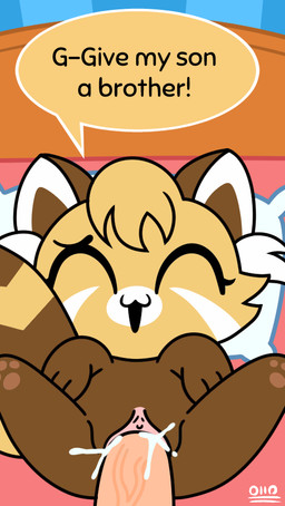anthro anthro_penetrated bed blonde_hair bodily_fluids brown_body brown_fur cum cum_in_vagina cum_inside dialogue duo ejaculation eyes_closed female female_penetrated first_person_view fur furniture genital_fluids genitals hair happy happy_sex human_on_anthro human_penetrating human_penetrating_anthro human_pov humanoid_genitalia humanoid_vulva impregnation_request interspecies lying male male/female male_penetrating male_penetrating_female male_pov nude on_back on_bed paws penetration penile penile_penetration penis penis_in_vagina pillow sex solo_focus speech_bubble tail talking_to_viewer text vaginal vaginal_penetration vulva white_pillow yellow_head ollopit272 chikn_nuggit sassparilla_(chikn_nuggit) ailurid human mammal red_panda digital_media_(artwork) english_text signature watermark