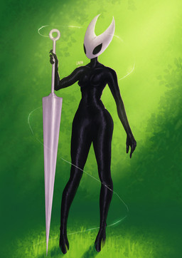 2_horns 5_fingers biped black_body black_eyes breasts empty_eyes featureless_breasts female fingers grass holding_melee_weapon holding_object holding_weapon horn melee_weapon nude plant shadow solo standing thread weapon chifn hollow_knight_(franchise) team_cherry hornet_(hollow_knight) arthropod humanoid 2026 absurd_res hi_res signature