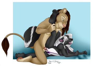 4_toes 5_fingers 5_toes anthro anthro_on_anthro anthro_penetrated anthro_penetrating anthro_penetrating_anthro bikini bikini_aside black_body black_fur black_nose bodily_fluids breasts brown_hair claws clothed clothed/nude clothed_female clothing clothing_aside dreadlocks duo fangs feet female female_penetrated fingers fur genital_fluids genitals grabbing_sheets green_eyes hair hindpaw humanoid_hands interspecies leg_glider_position leg_grab male male/female male_penetrating male_penetrating_female multicolored_body multicolored_fur nude one-piece_swimsuit open_mouth open_smile pawpads paws penetration penile penile_penetration penis penis_in_vagina pink_nose pink_pawpads raised_leg sex sling_bikini smile soles spread_legs spreading swimwear swimwear_aside tan_body tan_fur teeth toe_claws toes two-piece_swimsuit two_tone_body two_tone_fur vaginal vaginal_fluids vaginal_penetration vulva white_body white_fur white_hair conditional_dnp oli_snowpaw tobin_(dereckdingo) wani_rei felid lion mammal mephitid pantherine skunk 2016 digital_media_(artwork) signature
