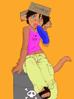 ambiguous_gender anthro dildo eyewear fangs glasses science sex_toy solo tail teeth young young_anthro jig schroedinger domestic_cat felid feline felis mammal 3:4 source_request