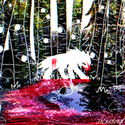 ambiguous_gender birch_tree blood blood_drip bodily_fluids covered_in_blood dripping evergreen_tree feral forest forest_background haunting hill nature nature_background photobashing pine_tree plant river rock self-harm silhouette sky solo text tree walking wounded jackrabbit_(artist) canid canine canis mammal spirit wolf 1:1 2025 absurd_res digital_media_(artwork) english_text hi_res ibispaint_(artwork) mixed_media photography_(artwork) signature